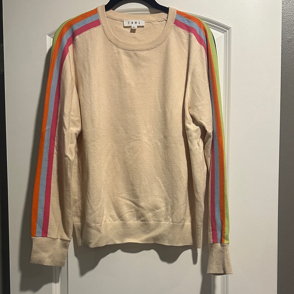 THML Cream Sweater with Colorful Stripes